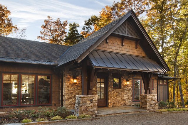 Cliff Haven exterior rock and timber entryway