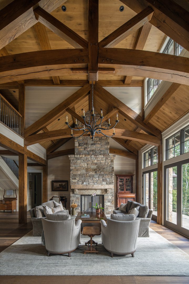 Ramble Retreat Living Room with Vaulted Ceilings