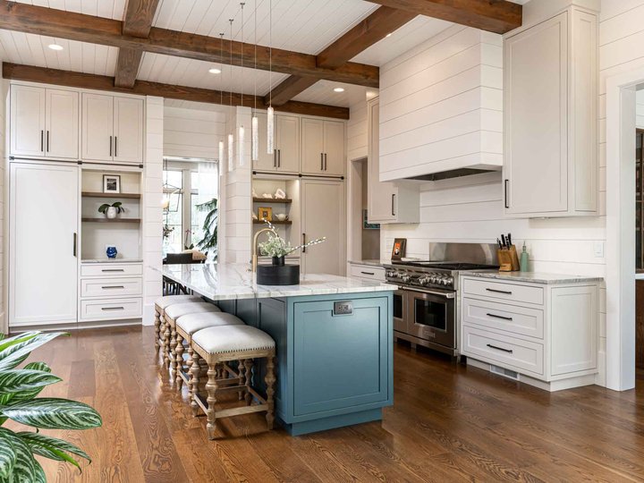 Blue beauty kitchen island and stove