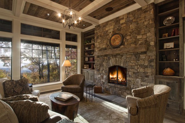 Cliff Haven living room with stone fireplace