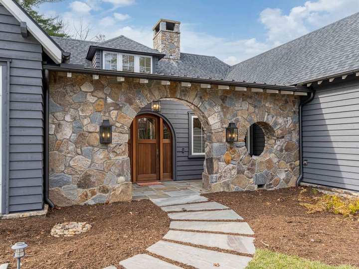 Blue beauty stone wall entry