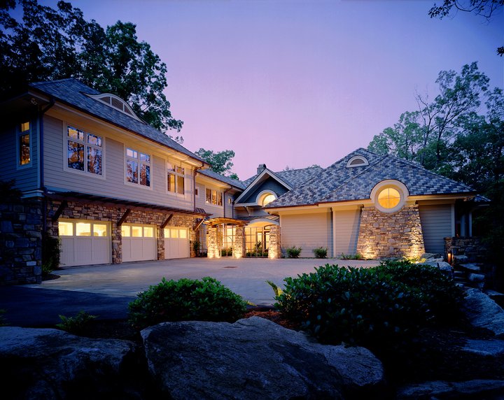 Artful Lakeside evening exterior view