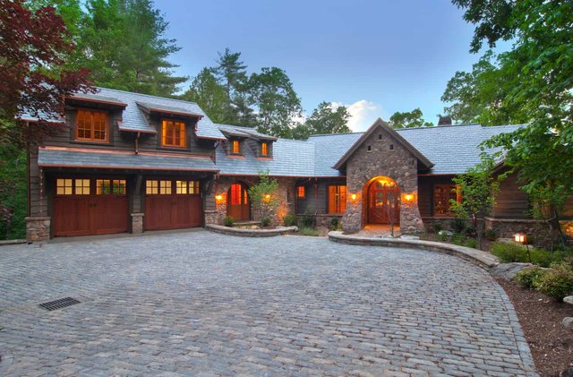 Family Retreat Exterior and Driveway at Dusk