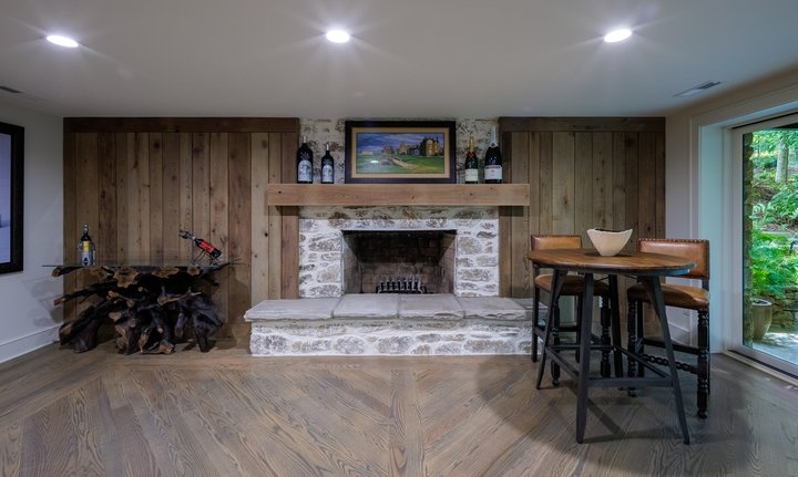 Renewed Family Home Basement Fireplace