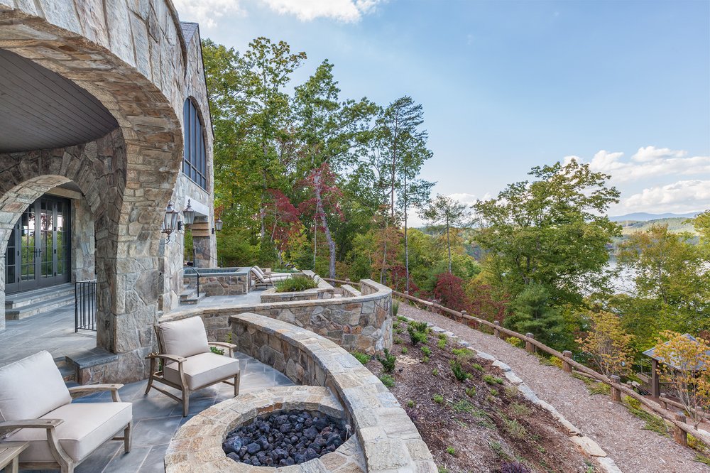 Outdoor firepit with mountain view