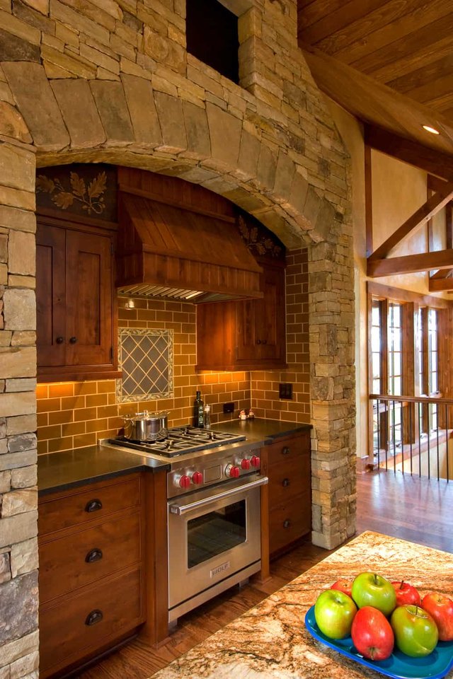 Mountain Getaway Kitchen Gas Range and Copper Vent Hood