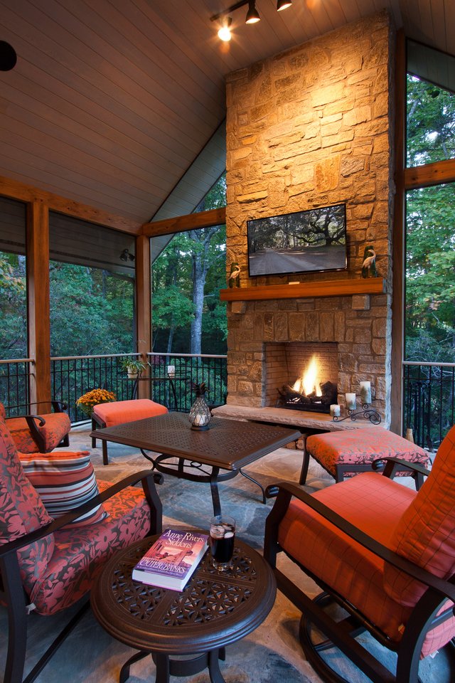 Piney Knoll Paradise Covered Porch with Fireplace