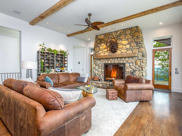 Ridgeview Living Room with Stone Fireplace