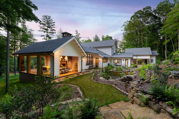 Modern Farmhouse at dusk