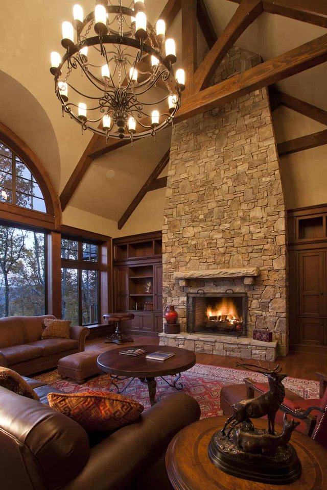 Walnut Chateau Living Room with Fireplace