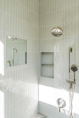 Fog-proof shower mirror in Lake Toxaway Modern Custom Home
