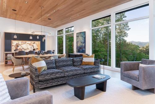 Lake Toxaway Modern Custom Home-living space facing kitchen